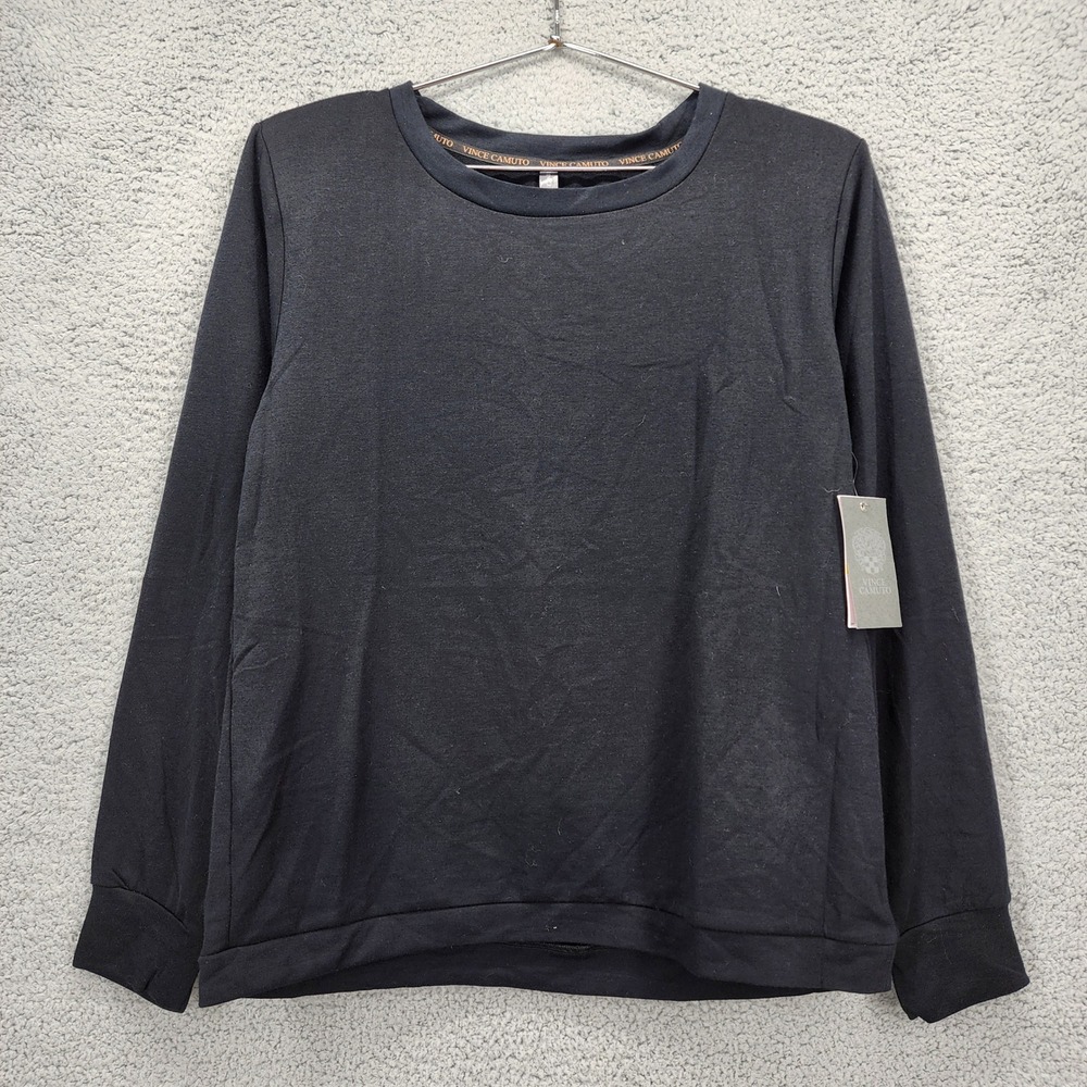 Vince Camuto Sterling Pullover Shoulder Pads Black Sweatshirt Womens Medium